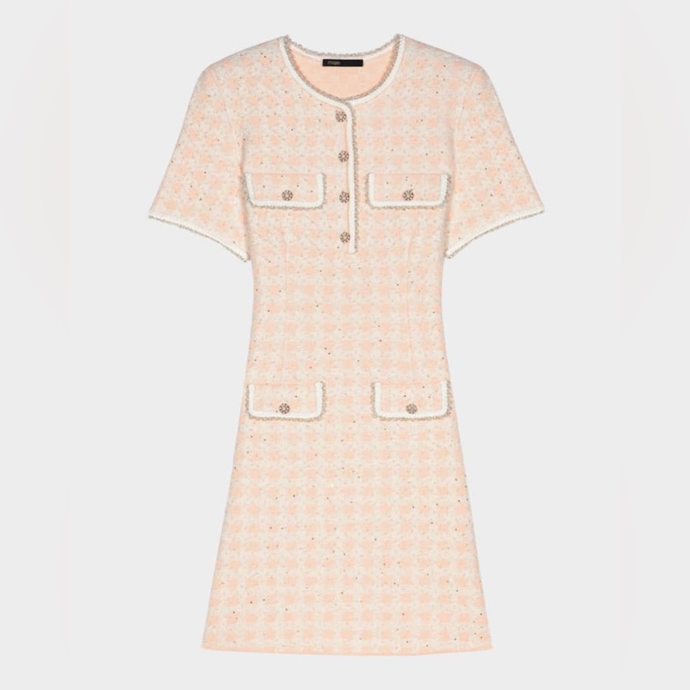 NEW: MAJE Rartingal Sequined Tweed-Effect Check Knit Dress (US 6 / FR 38) - Picture 4 of 9
